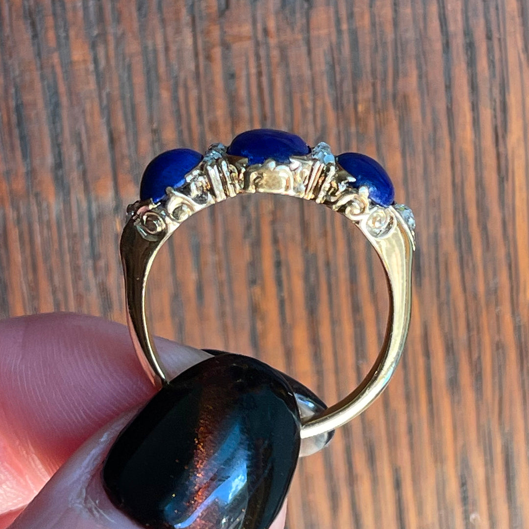 Victorian Lapis Lazuli and Diamond Ring in 18 Karat Gold
