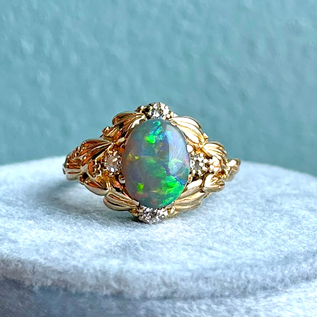Floral Art Nouveau Opal and Diamond Ring, c. 1900
