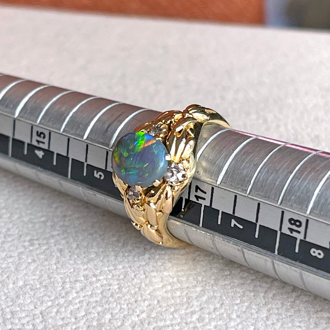Floral Art Nouveau Opal and Diamond Ring, c. 1900