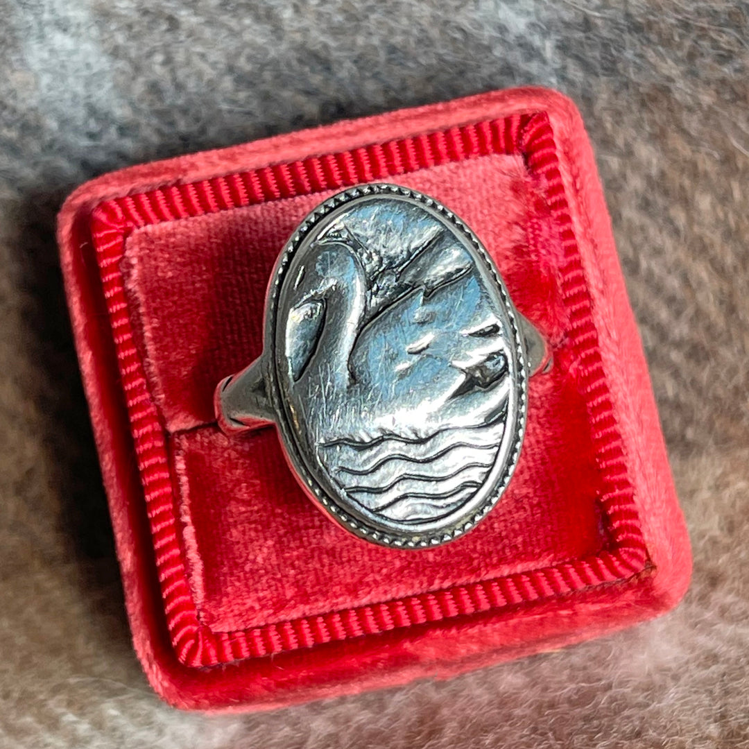 1950s Scandinavian Sterling Silver Swan Ring, Size 6