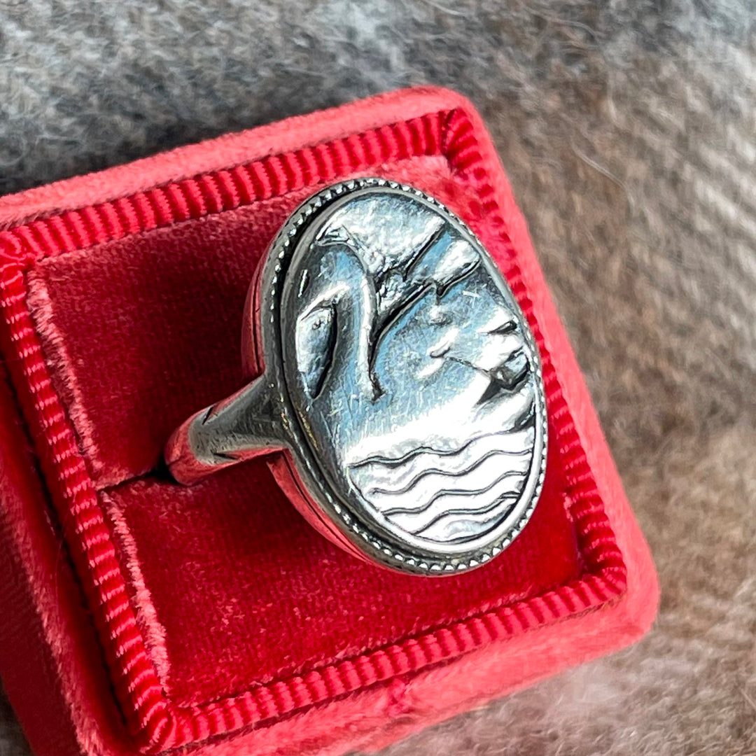 1950s Scandinavian Sterling Silver Swan Ring, Size 6