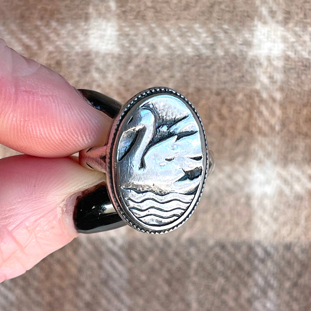 1950s Scandinavian Sterling Silver Swan Ring, Size 6