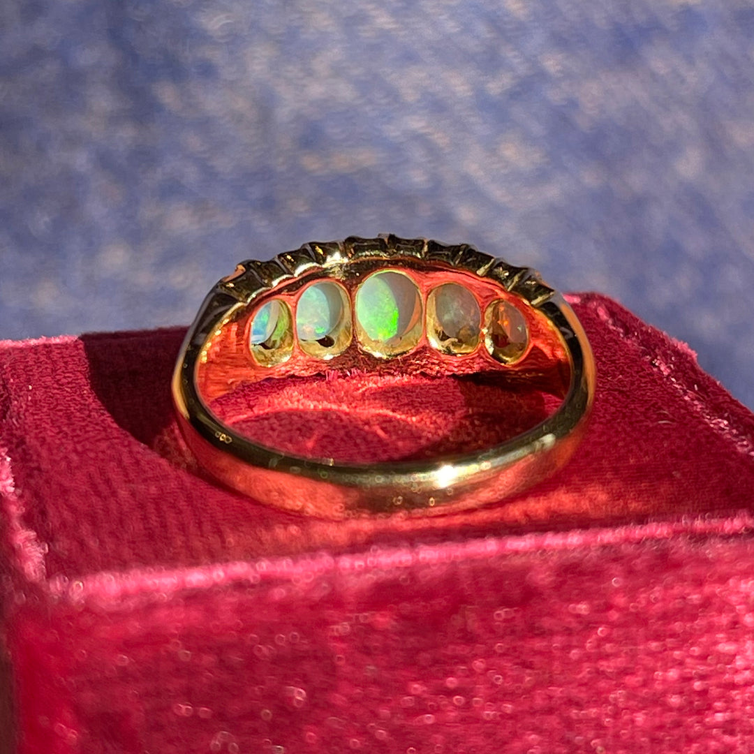 Antique 18k Gold Five Opal Ring, Chester, 1900