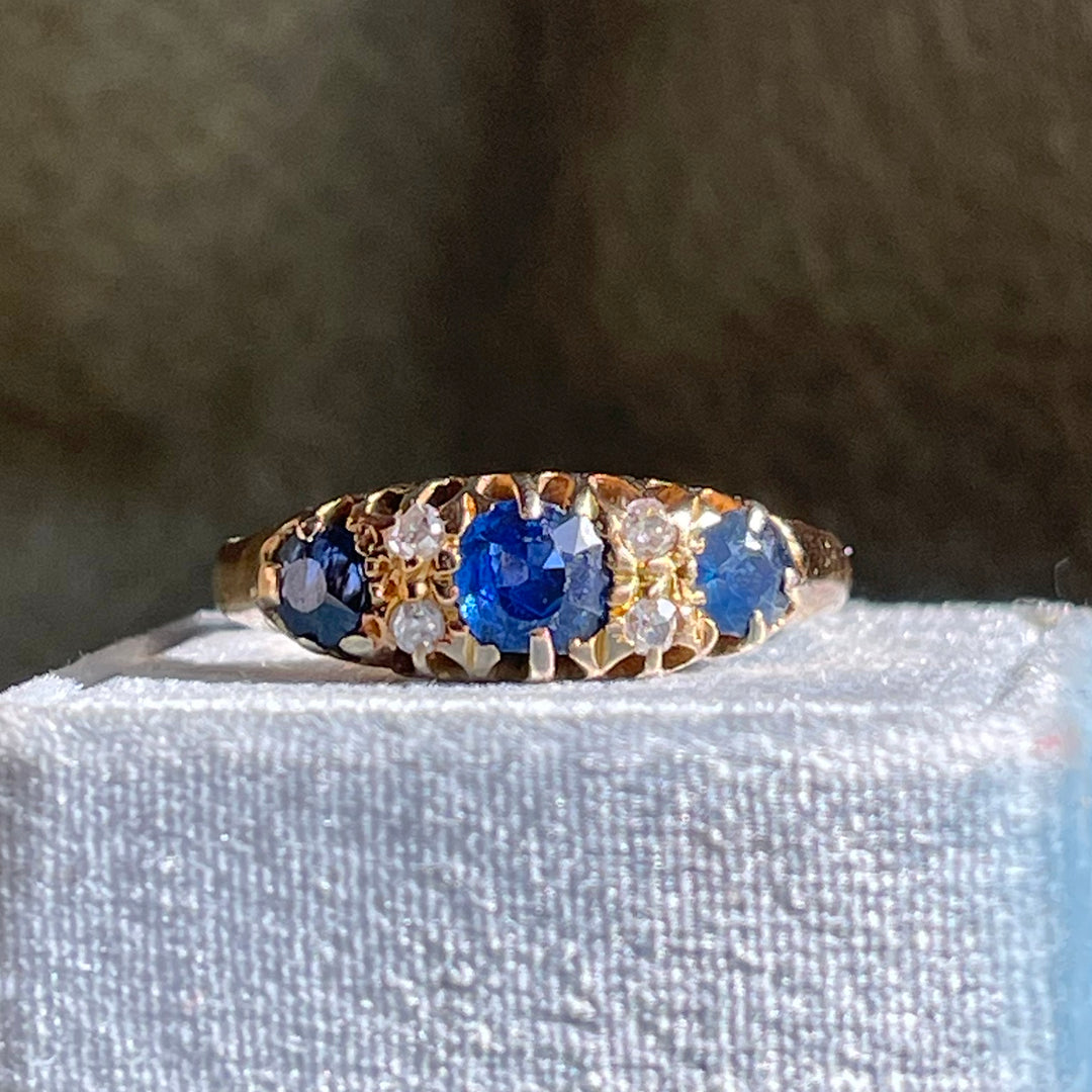 Victorian Sapphire Diamond Ring 18k Gold