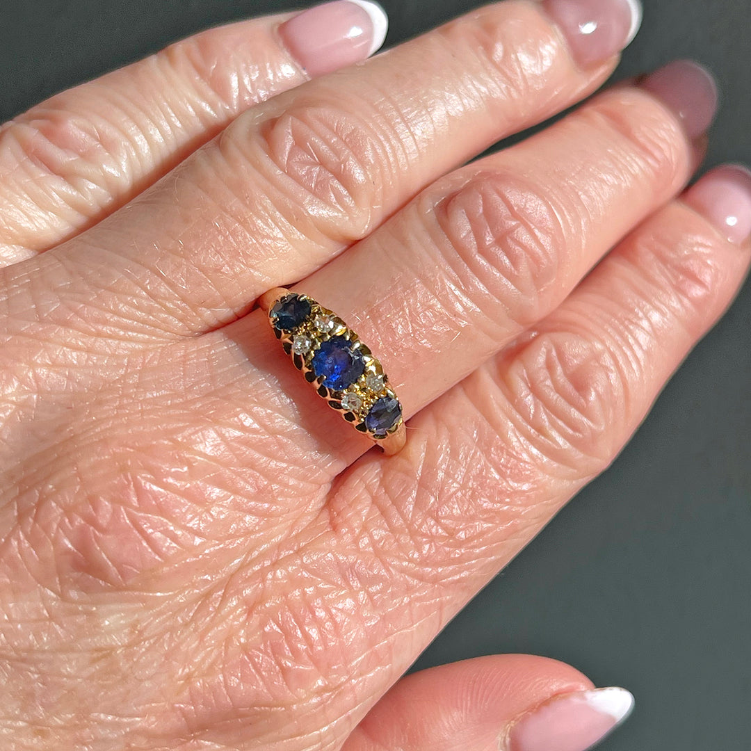 Victorian Sapphire Diamond Ring 18k Gold