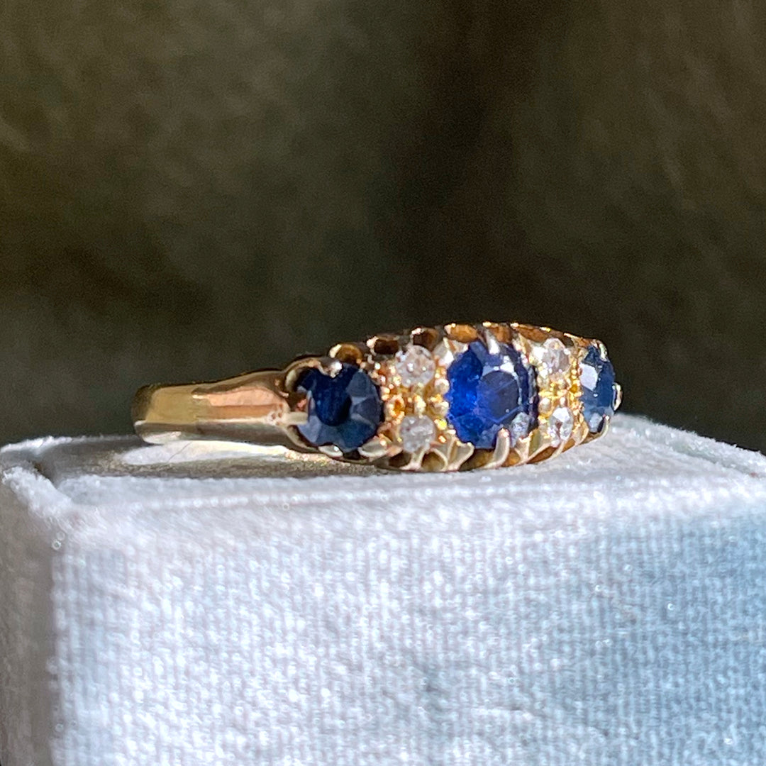 Victorian Sapphire Diamond Ring 18k Gold