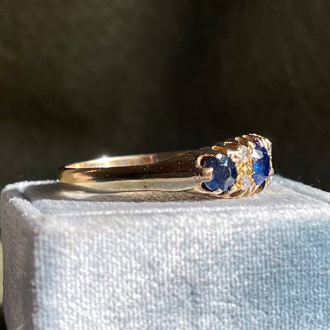 Victorian Sapphire Diamond Ring 18k Gold