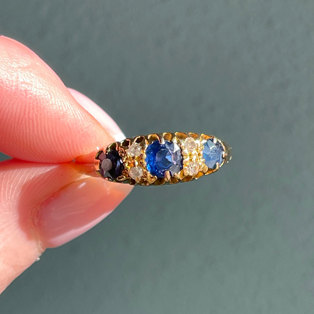 Victorian Sapphire Diamond Ring 18k Gold