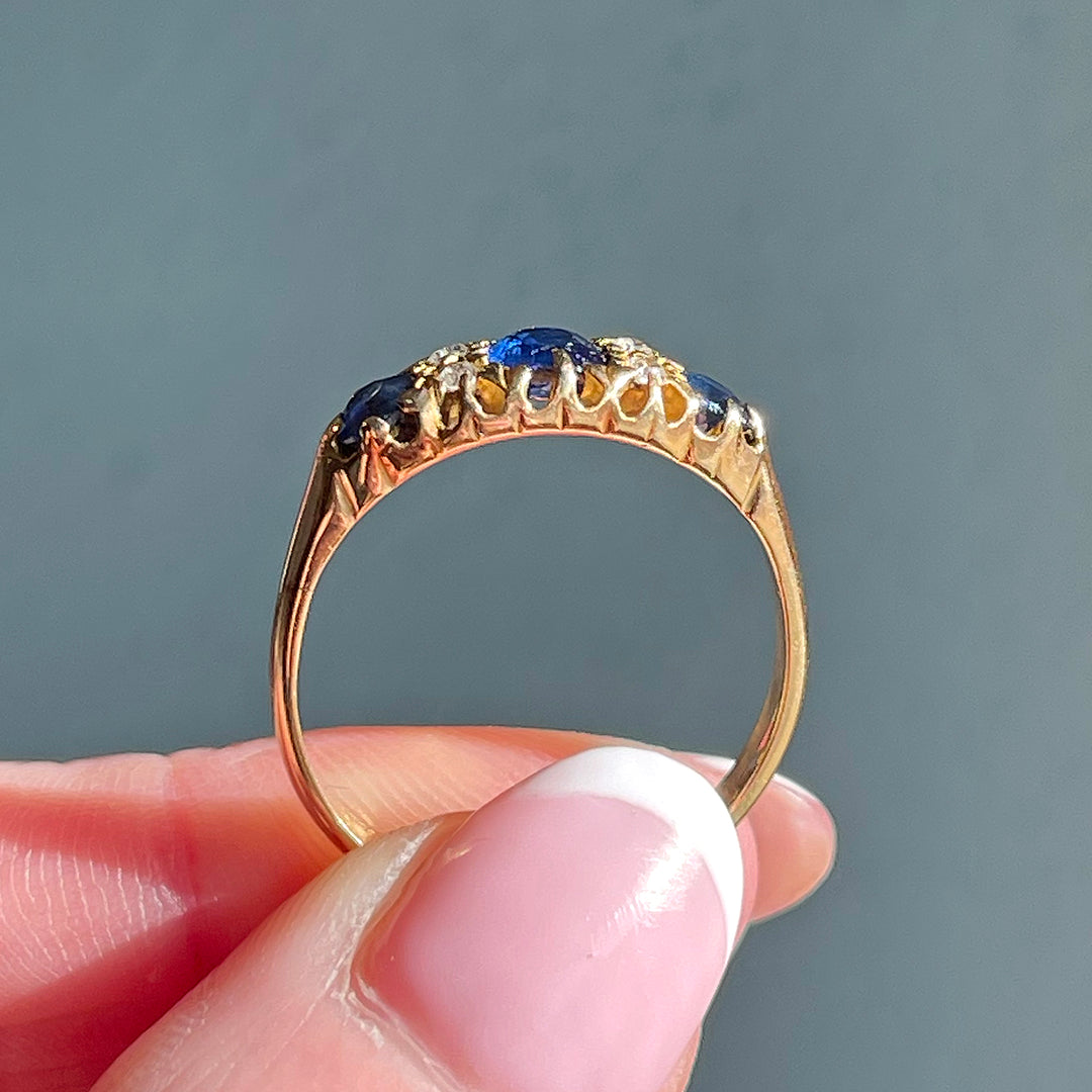 Victorian Sapphire Diamond Ring 18k Gold