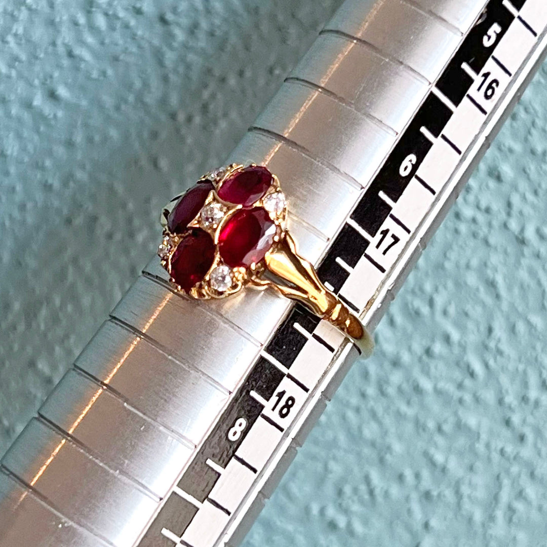 Antique Victorian Gold Ruby Diamond Cluster Ring c. 1890