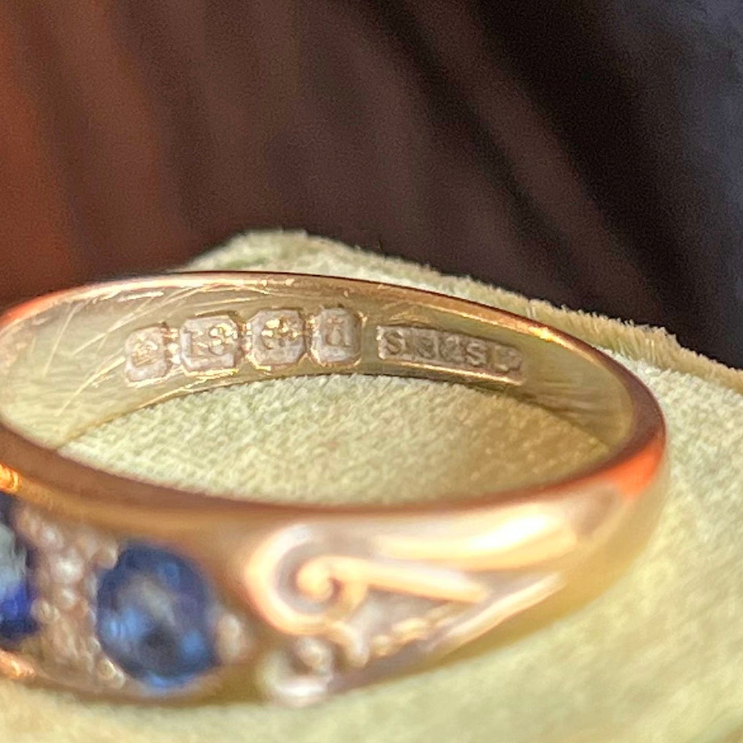 Antique Edwardian Sapphire Diamond Ring 18k Gold Birmingham 1900