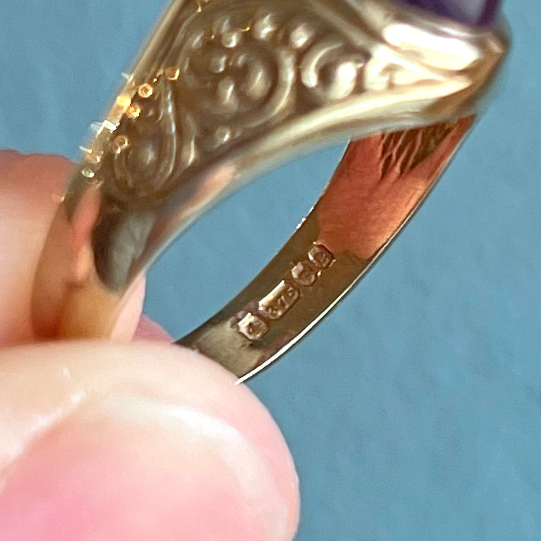 Vintage Gold Cabochon Amethyst Ring, 1976 London