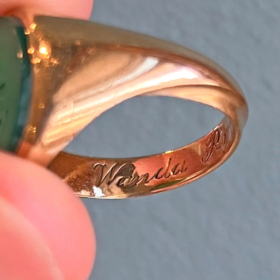 Antique Edwardian Gold Chalcedony Intaglio Ring, 15k Gold, c. 1900