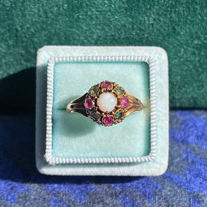 Victorian Opal, Garnet and Ruby Cluster Ring 15k Gold Hallmarked 1865