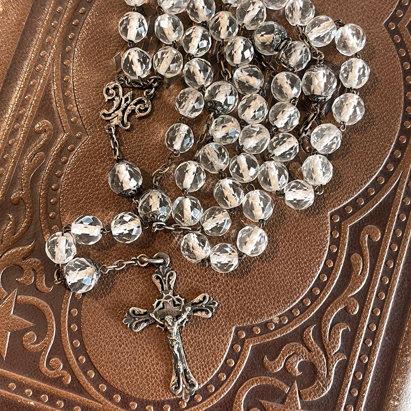 Antique French Silver Glass Beaded Rosary