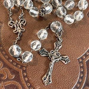 Antique French Silver Glass Beaded Rosary