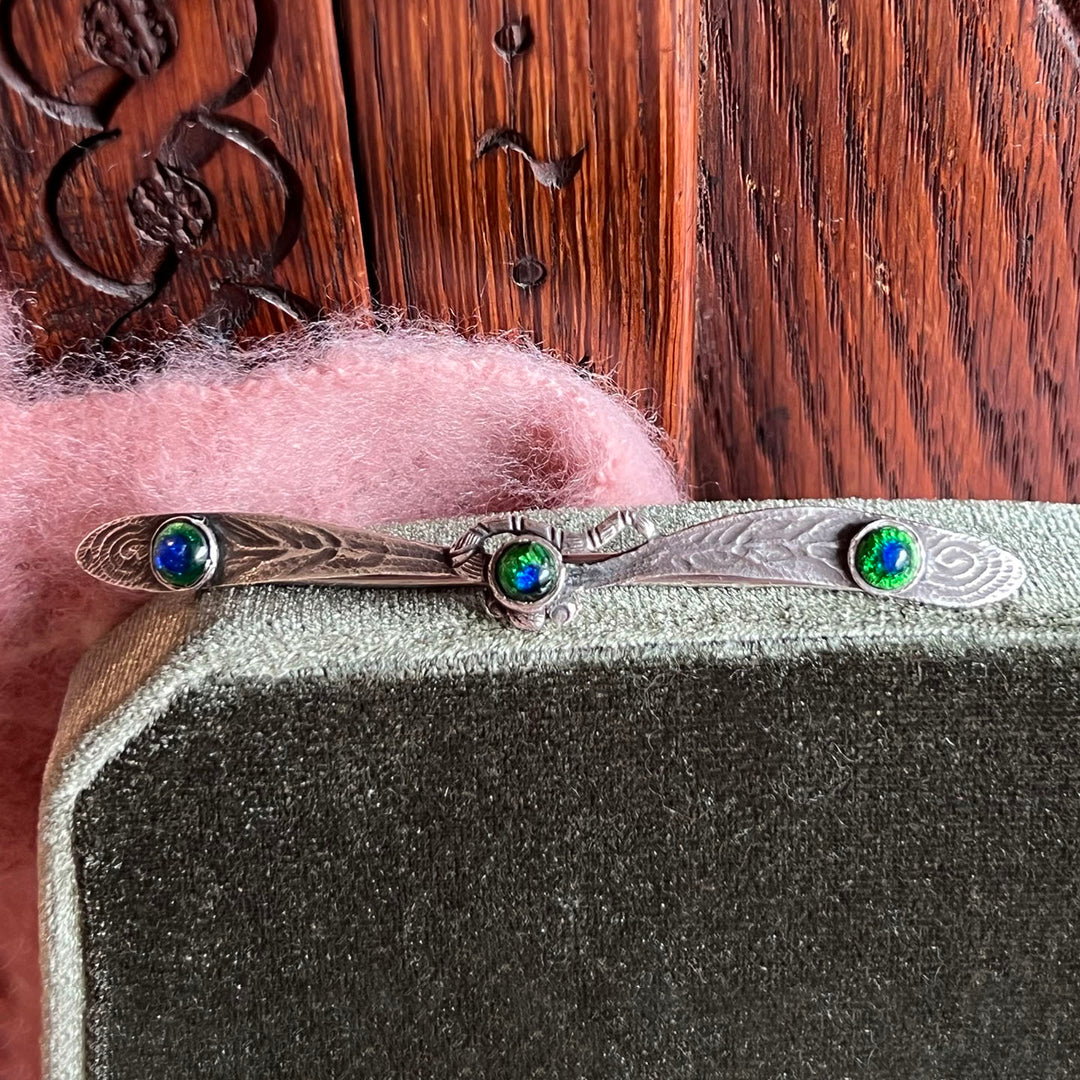 Antique French Silver Peacock Glass Barrette, c. 1890