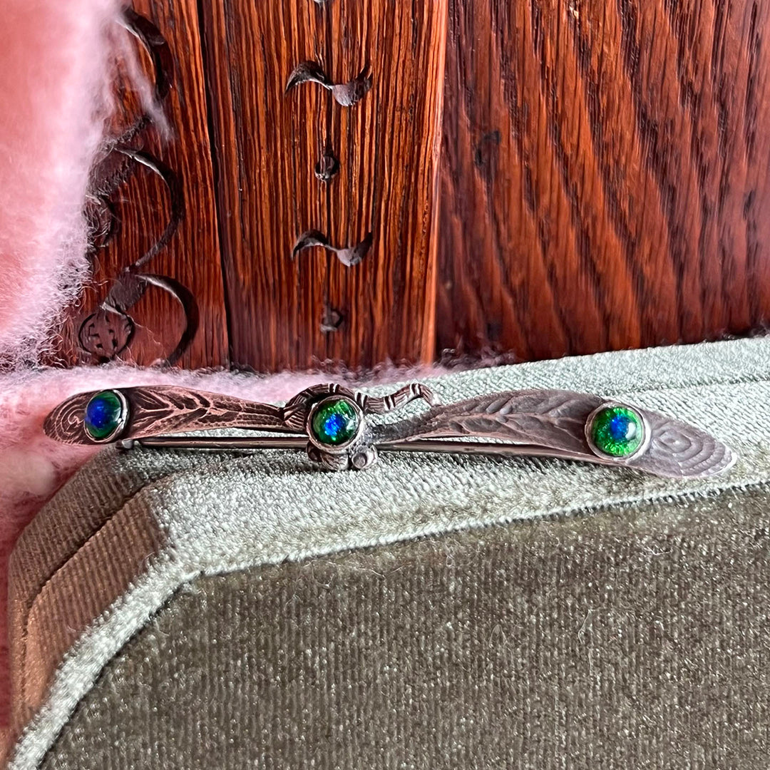 Antique French Silver Peacock Glass Barrette, c. 1890