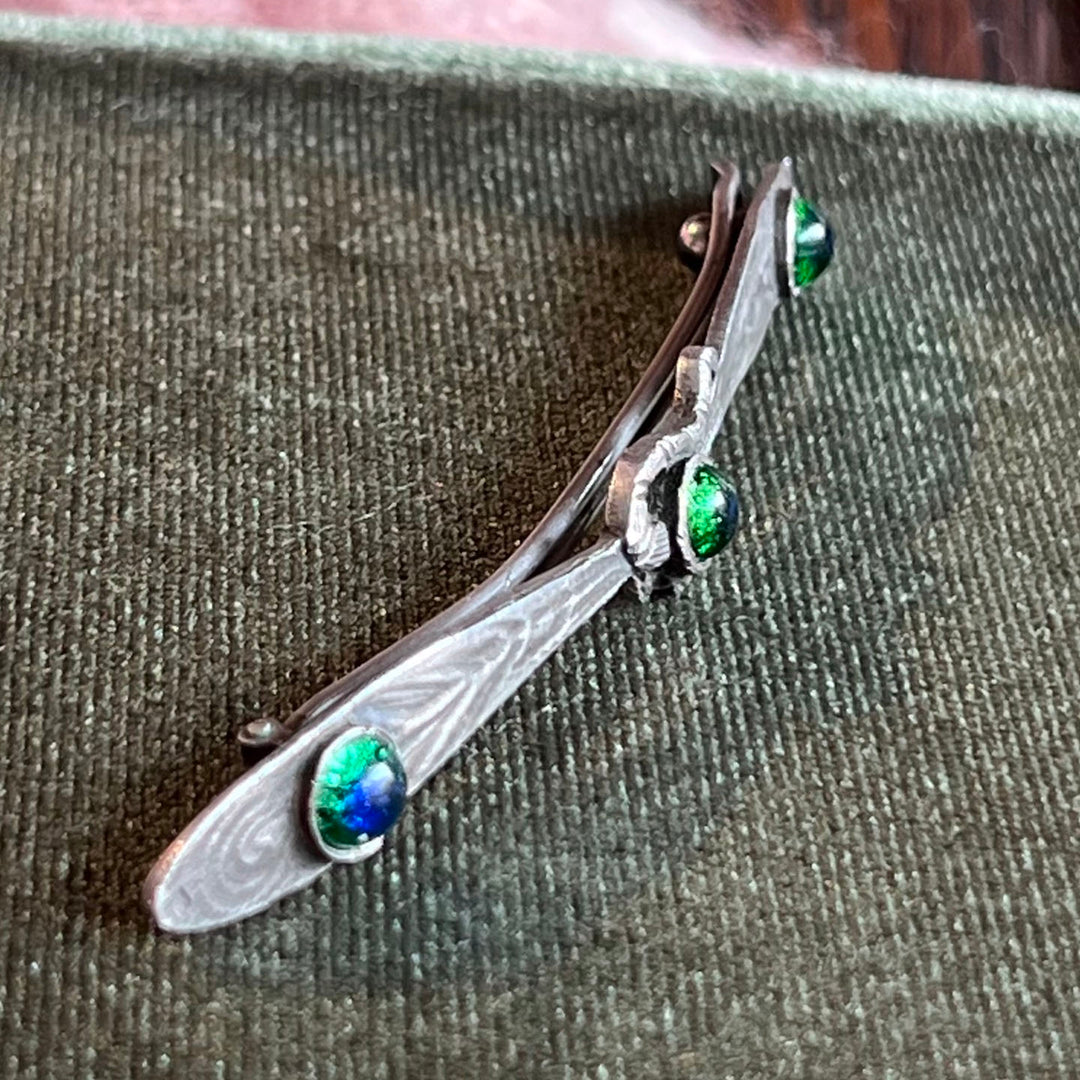Antique French Silver Peacock Glass Barrette, c. 1890