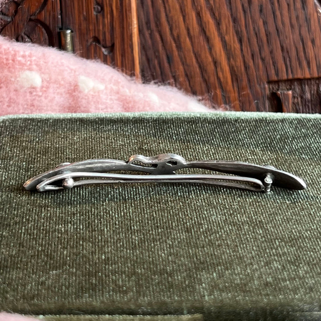 Antique French Silver Peacock Glass Barrette, c. 1890