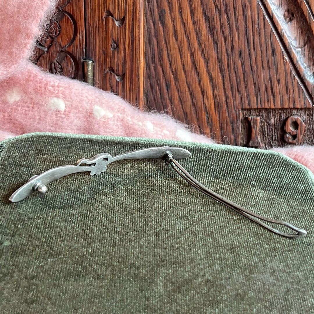 Antique French Silver Peacock Glass Barrette, c. 1890
