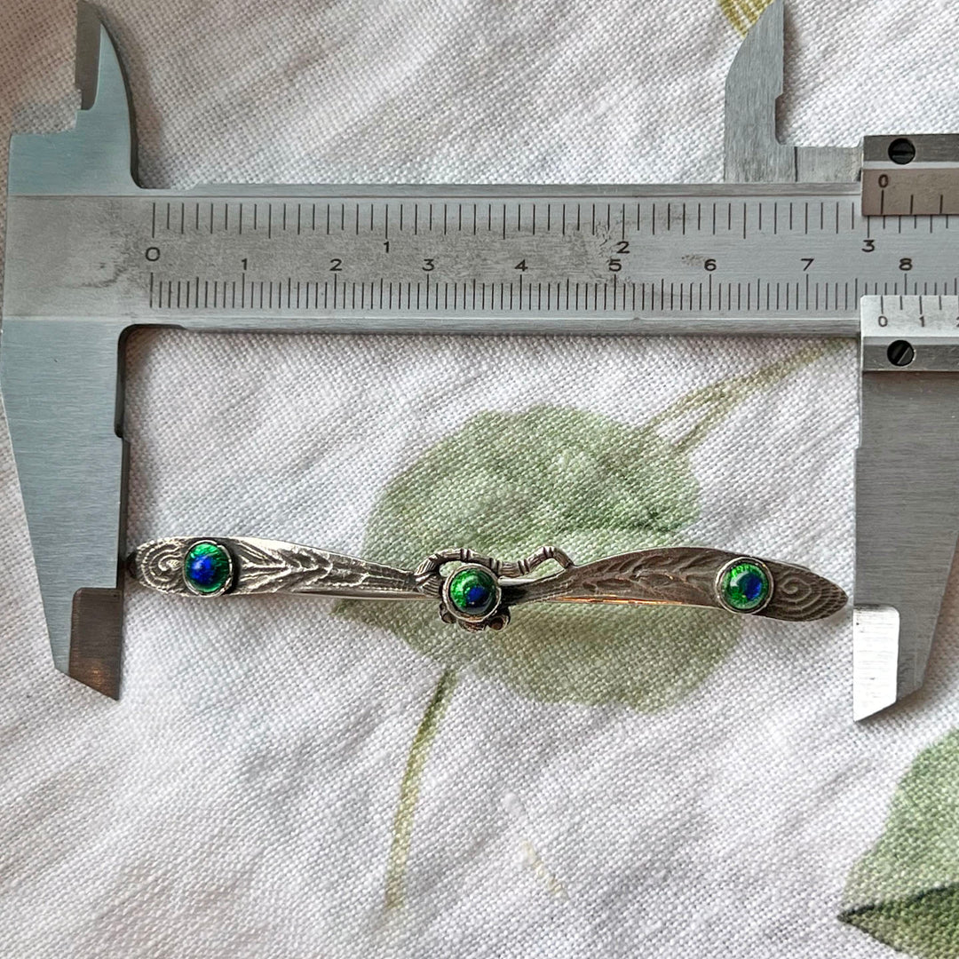 Antique French Silver Peacock Glass Barrette, c. 1890