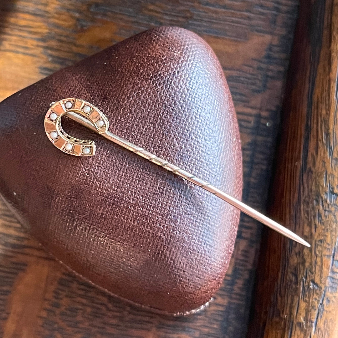 English Victorian Horseshoe Pearl Stick Pin