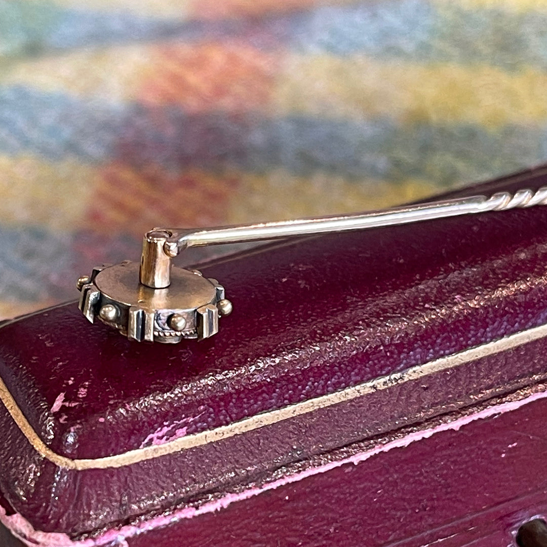 Antique Stick Pin or Tie Pin, Mens Wedding Gift, Gold Diamond and Pearl in Original Box c.1900