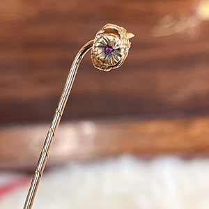 Antique Owl Head Stick Pin Garnet Eyes 18k Gold