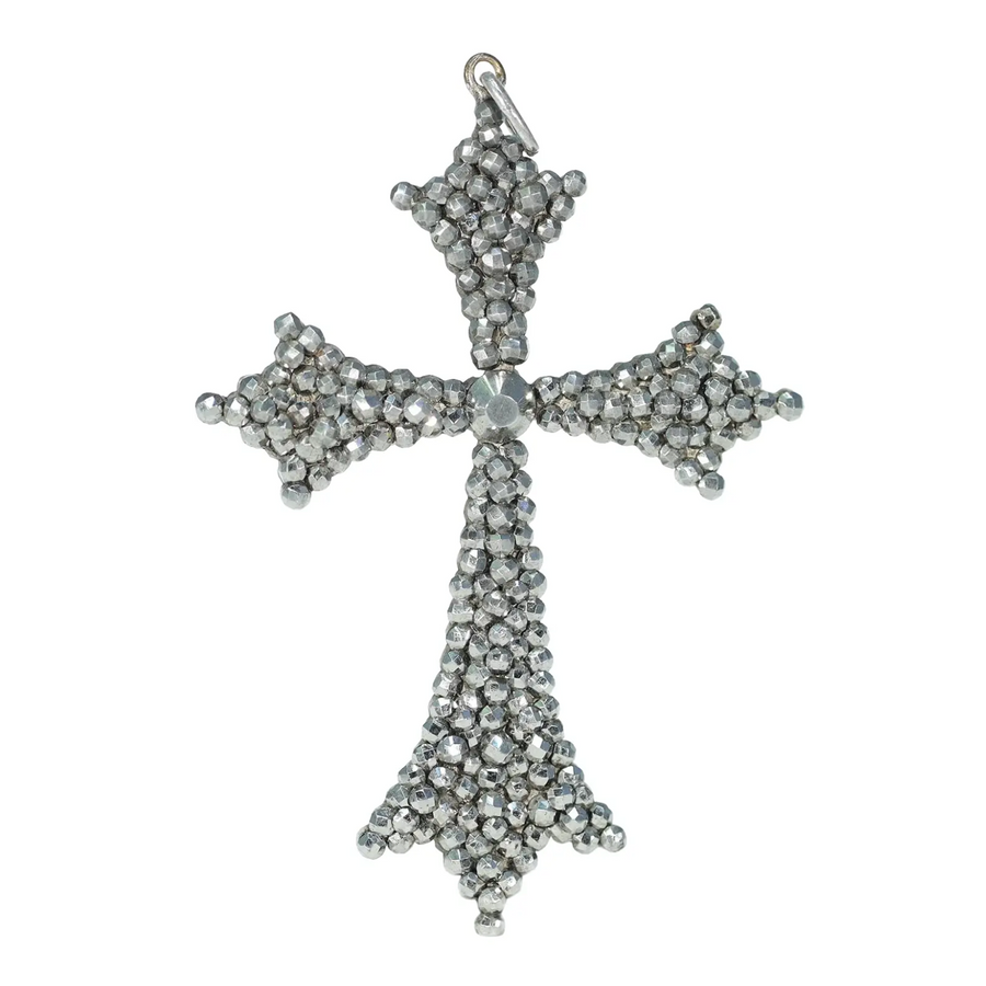 Antique Victorian Cut Steel Cross Pendant c. 1880