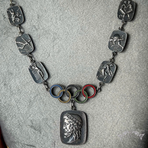 1940's Olympic Silver Enameled Panel Necklace