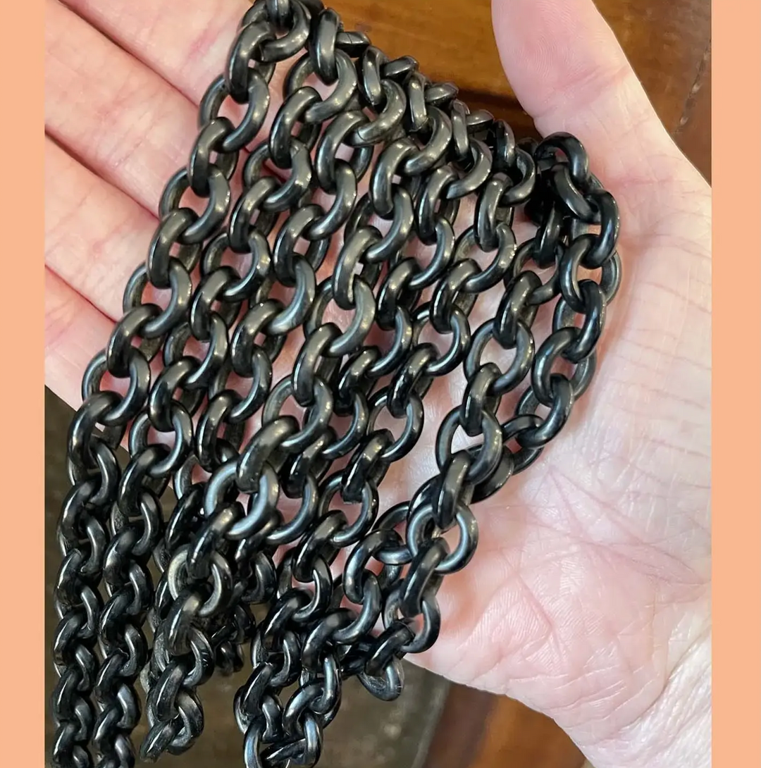 Victorian Hand-Carved Mourning Chain Necklace, c. 1860