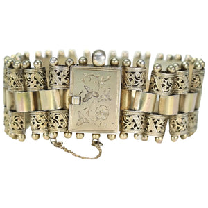 Victorian Engraved Silver Gilt Link Bracelet Floral Motif