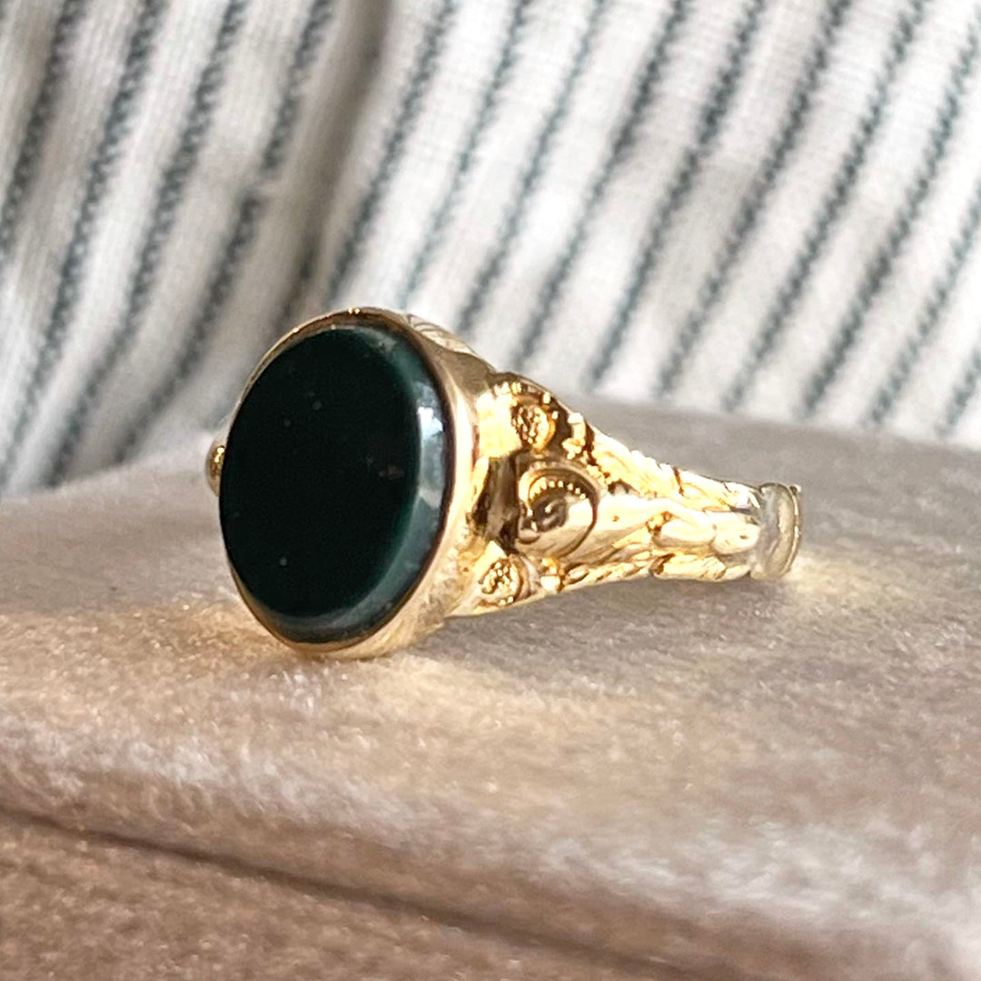 Victorian Bloodstone Intaglio Gold Ring c. 1880
