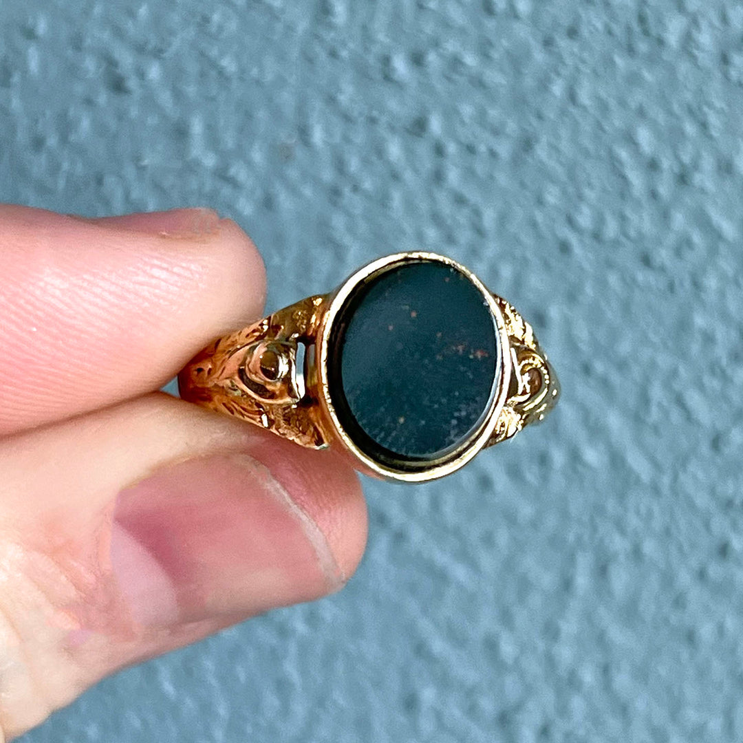 Victorian Bloodstone Intaglio Gold Ring c. 1880