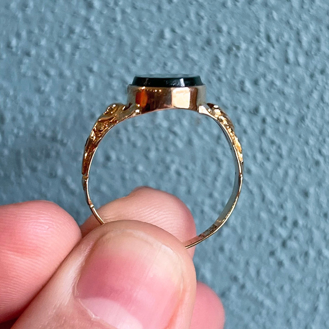 Victorian Bloodstone Intaglio Gold Ring c. 1880
