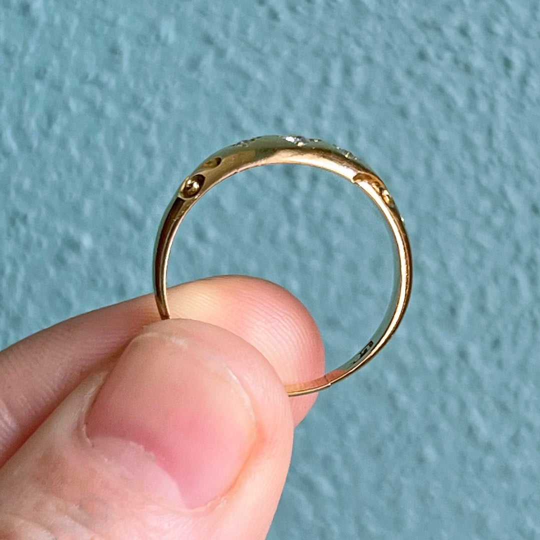 Victorian Diamond 18k Gold Band Ring Gypsy Set 3 Stone Birmingham 1897