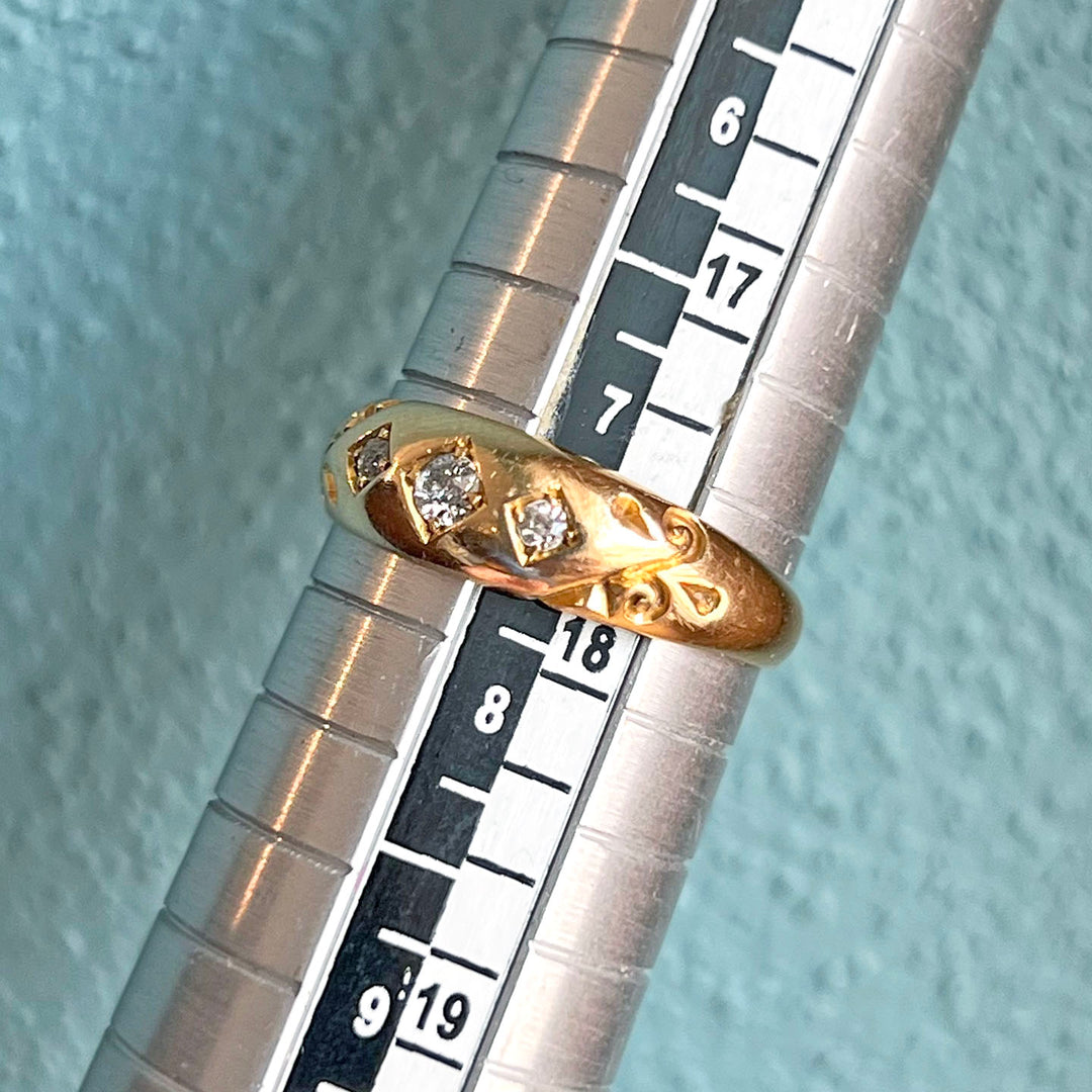 Victorian Diamond 18k Gold Band Ring Gypsy Set 3 Stone Birmingham 1897