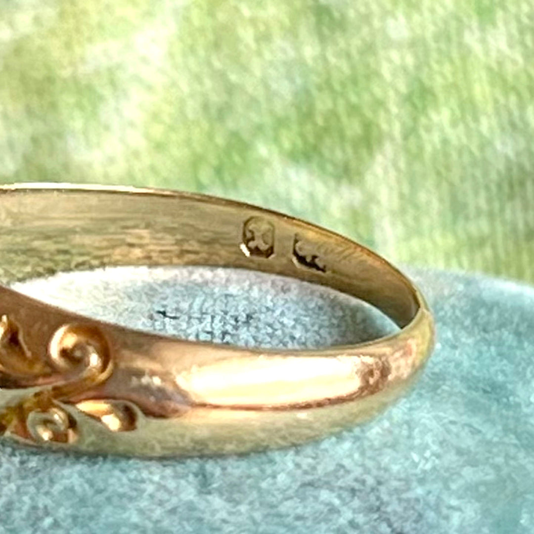 Victorian Diamond 18k Gold Band Ring Gypsy Set 3 Stone Birmingham 1897