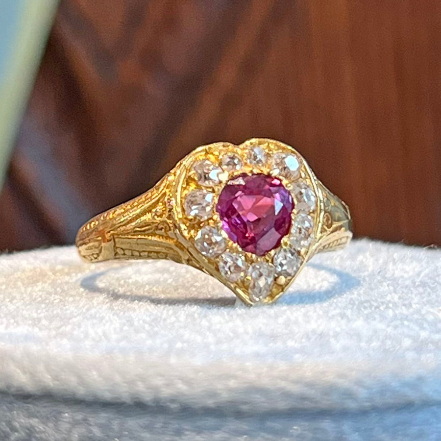 Victorian Ruby Diamond Witches Heart Ring c.1880