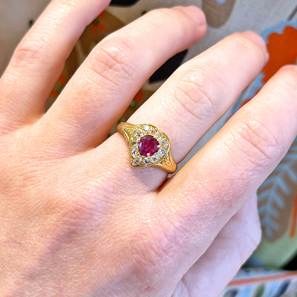 Victorian Ruby Diamond Witches Heart Ring c.1880