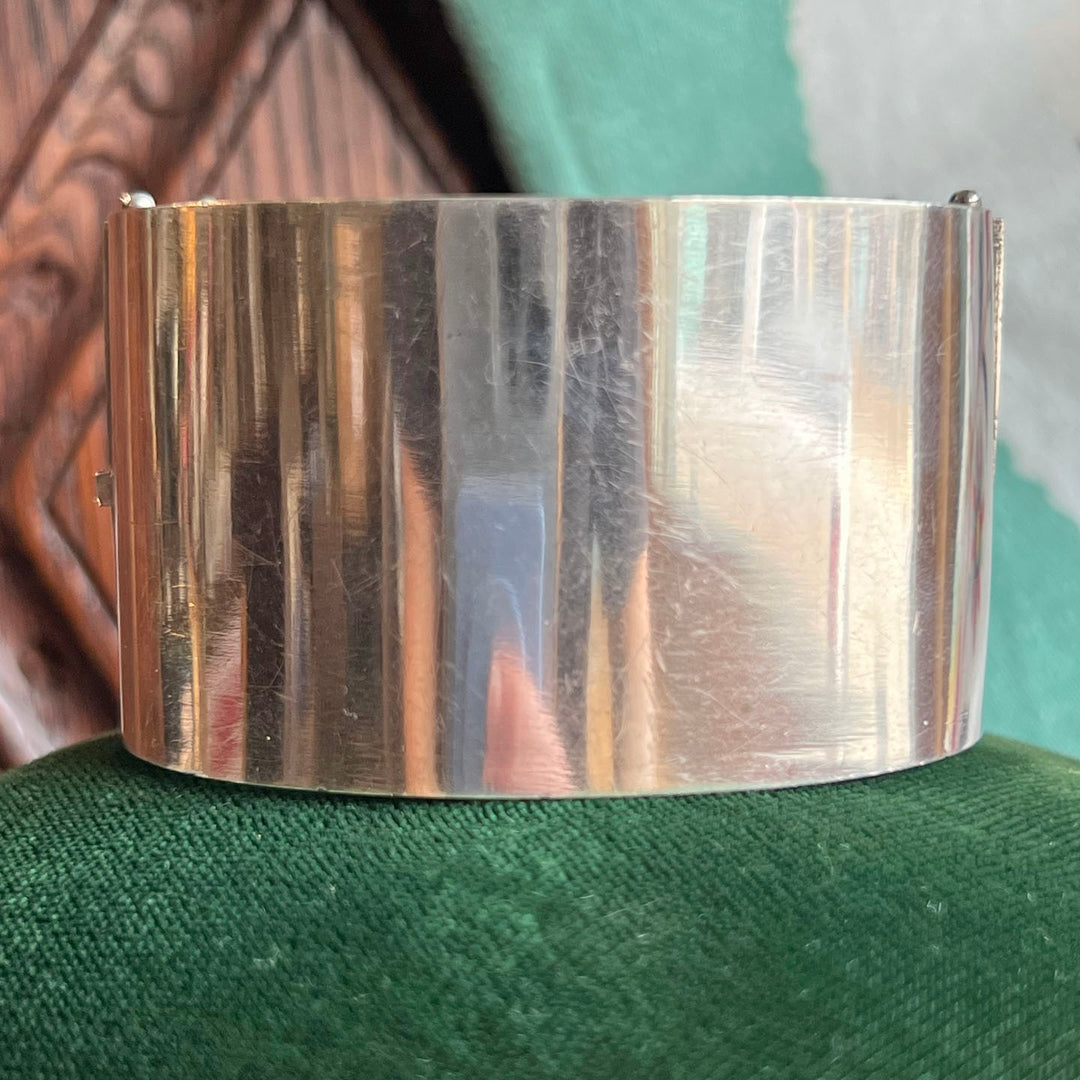 Victorian Sterling Silver Bangle Bracelet Floral Embossed c. 1880