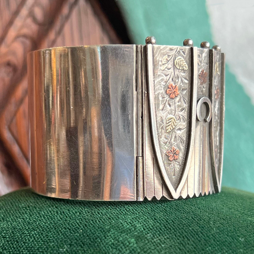 Victorian Sterling Silver Bangle Bracelet Floral Embossed c. 1880