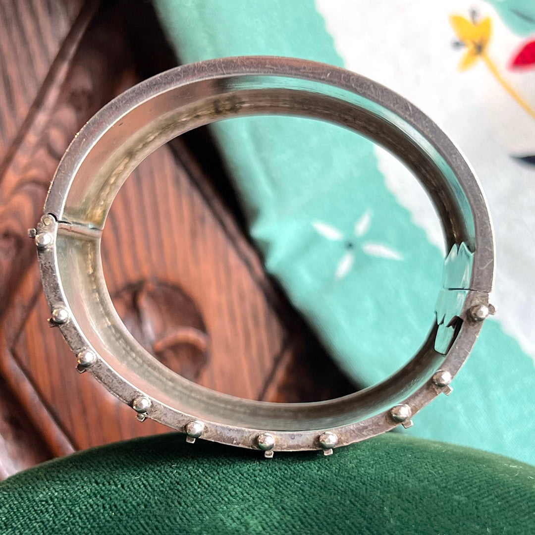 Victorian Sterling Silver Bangle Bracelet Floral Embossed c. 1880