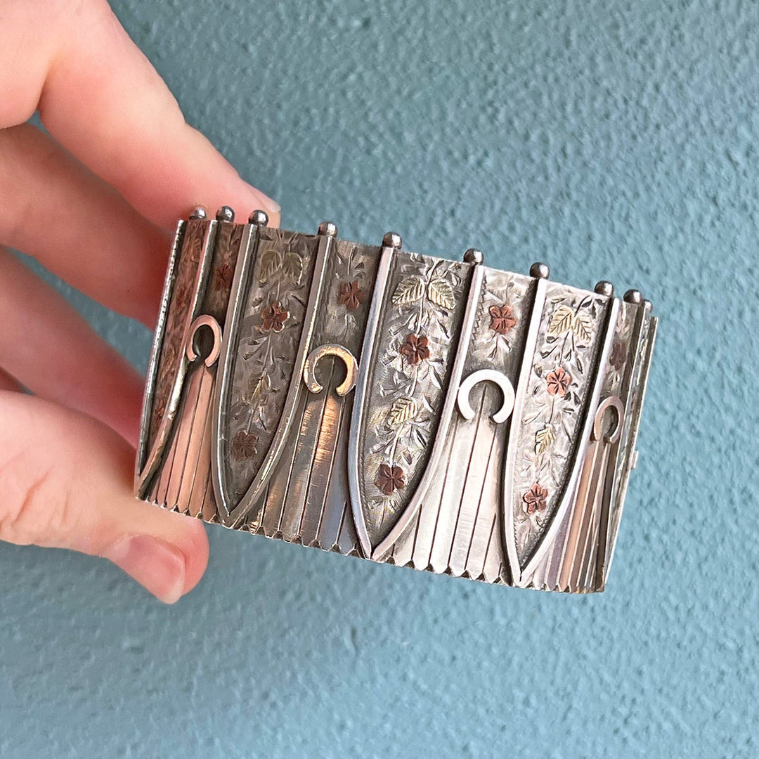 Victorian Sterling Silver Bangle Bracelet Floral Embossed c. 1880