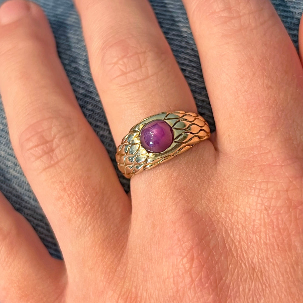 Vintage Art Deco Star Ruby Ring in 14k Gold
