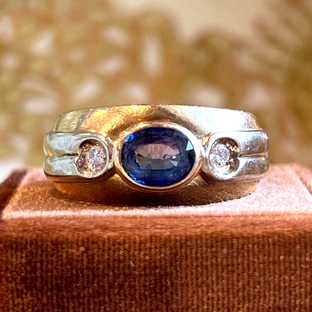 Vintage French Sapphire Diamond Gold Ring by Mellerio, c. 1940