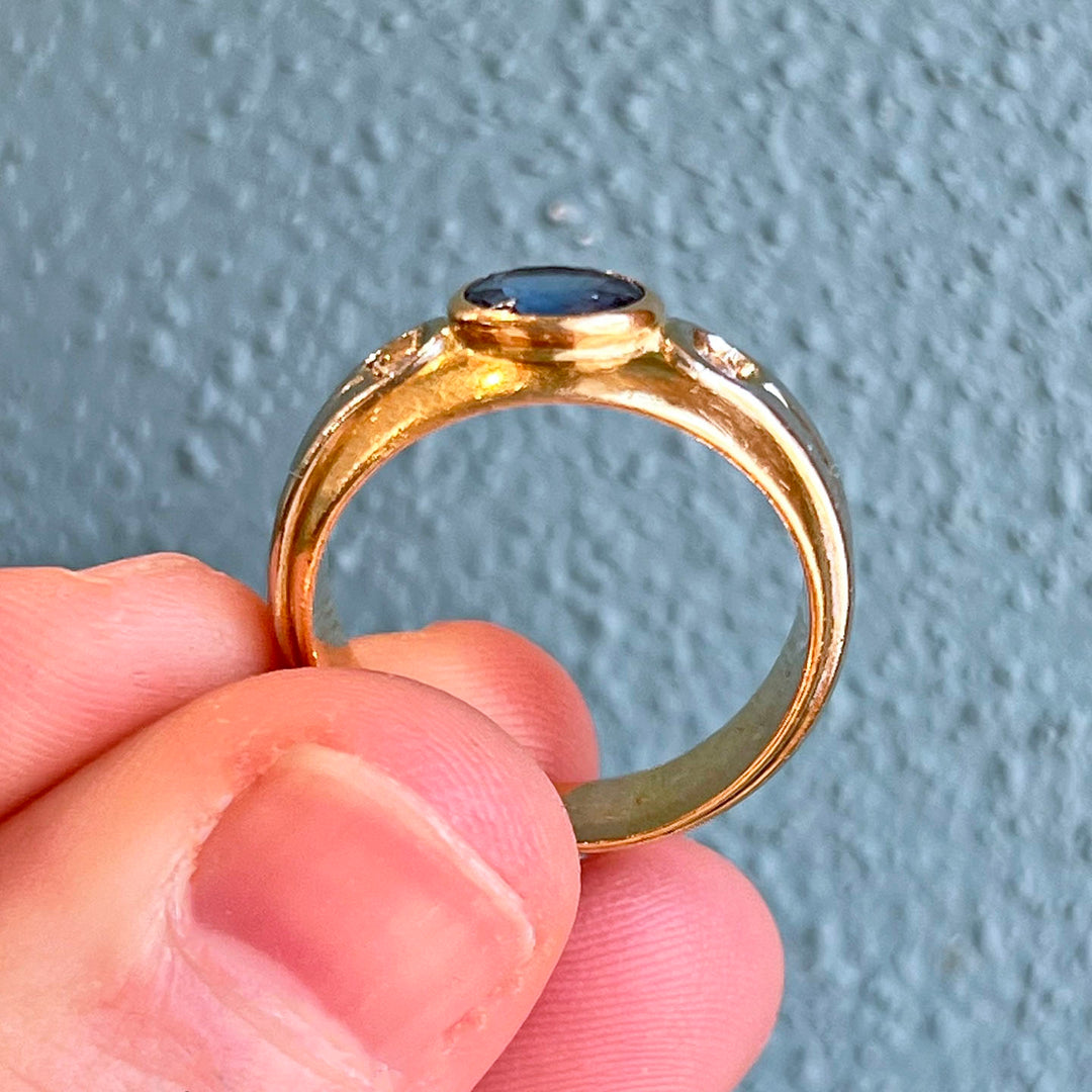 Vintage French Sapphire Diamond Gold Ring by Mellerio, c. 1940