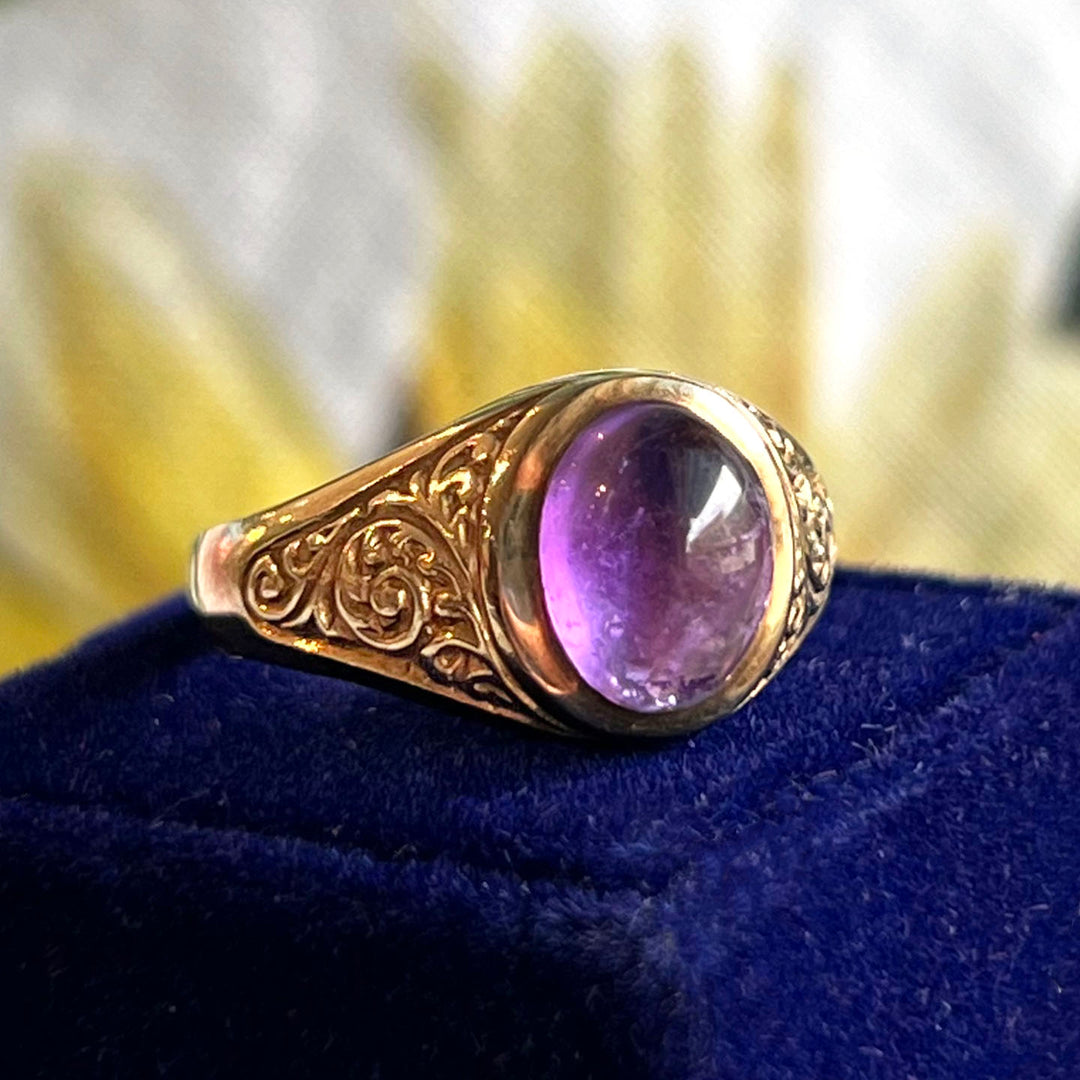Vintage Gold Cabochon Amethyst Ring, 1976 London