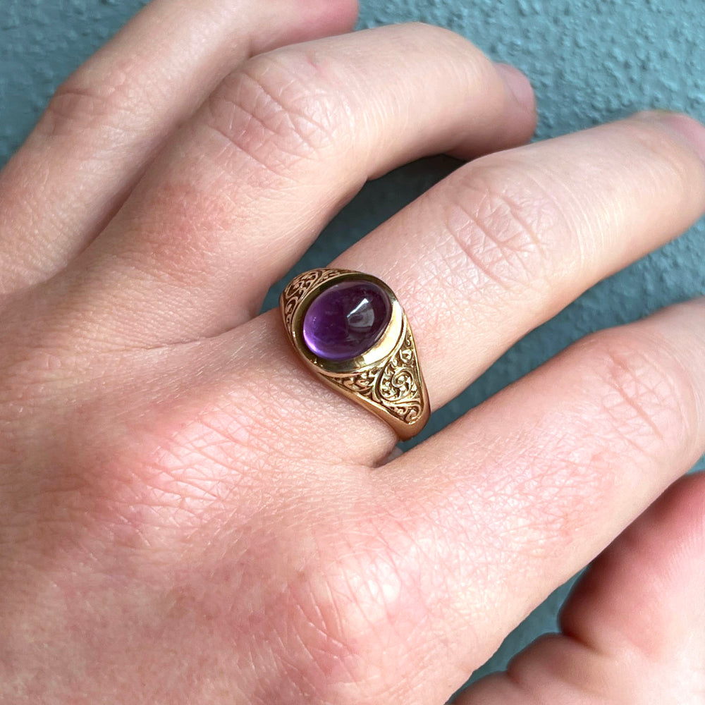 Vintage Gold Cabochon Amethyst Ring, 1976 London